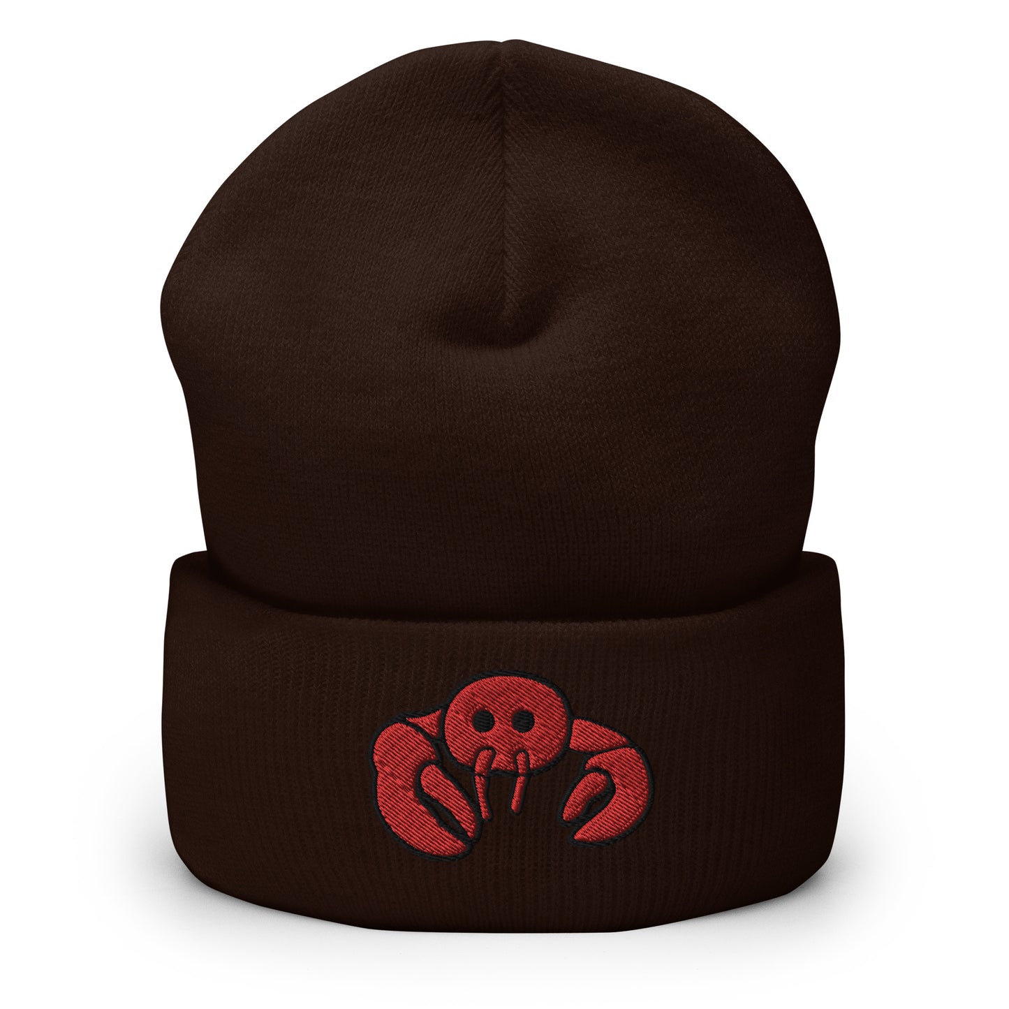 Red Embroidered Lobster Cuffed Beanie