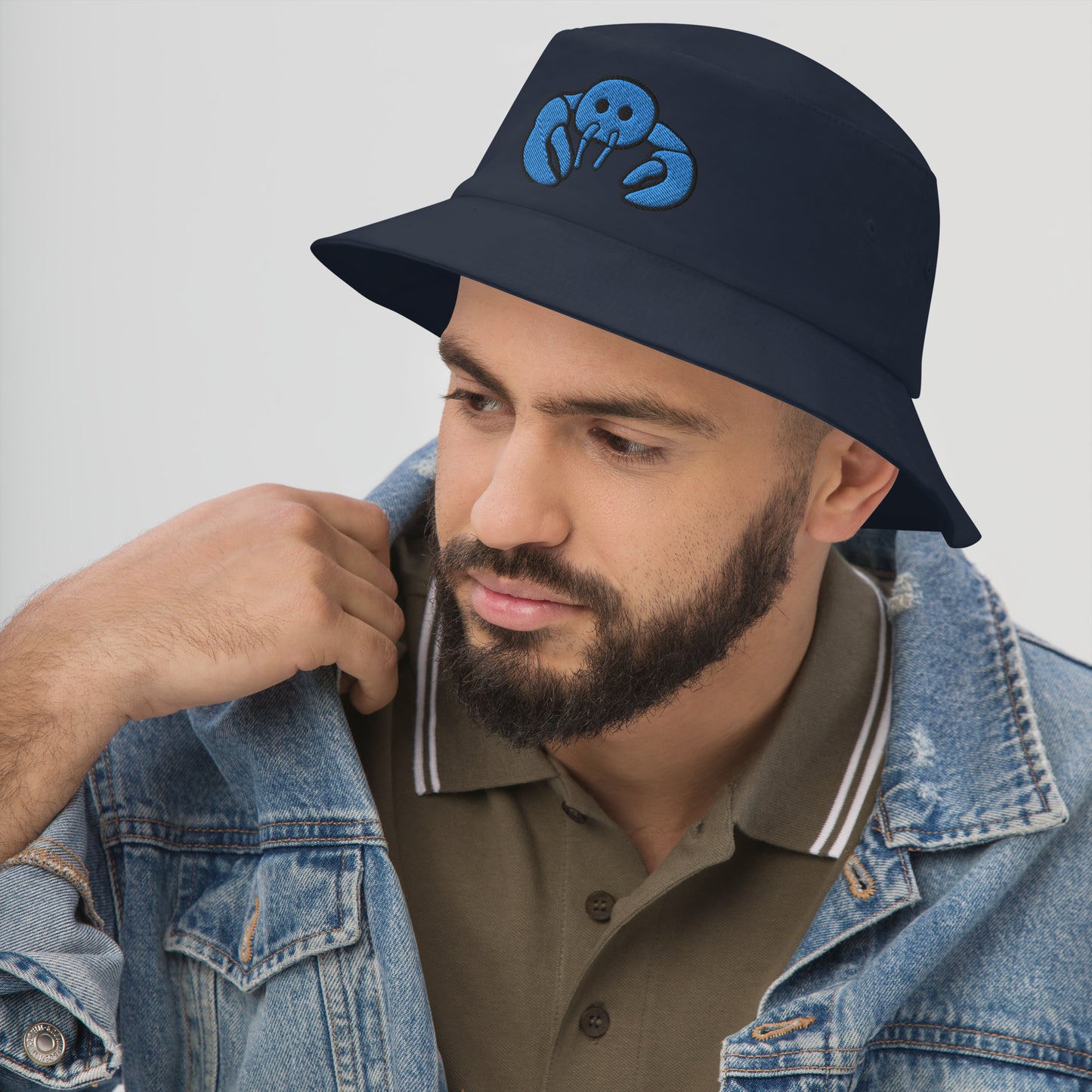 Blue Embroidered Lobster Bucket Hat