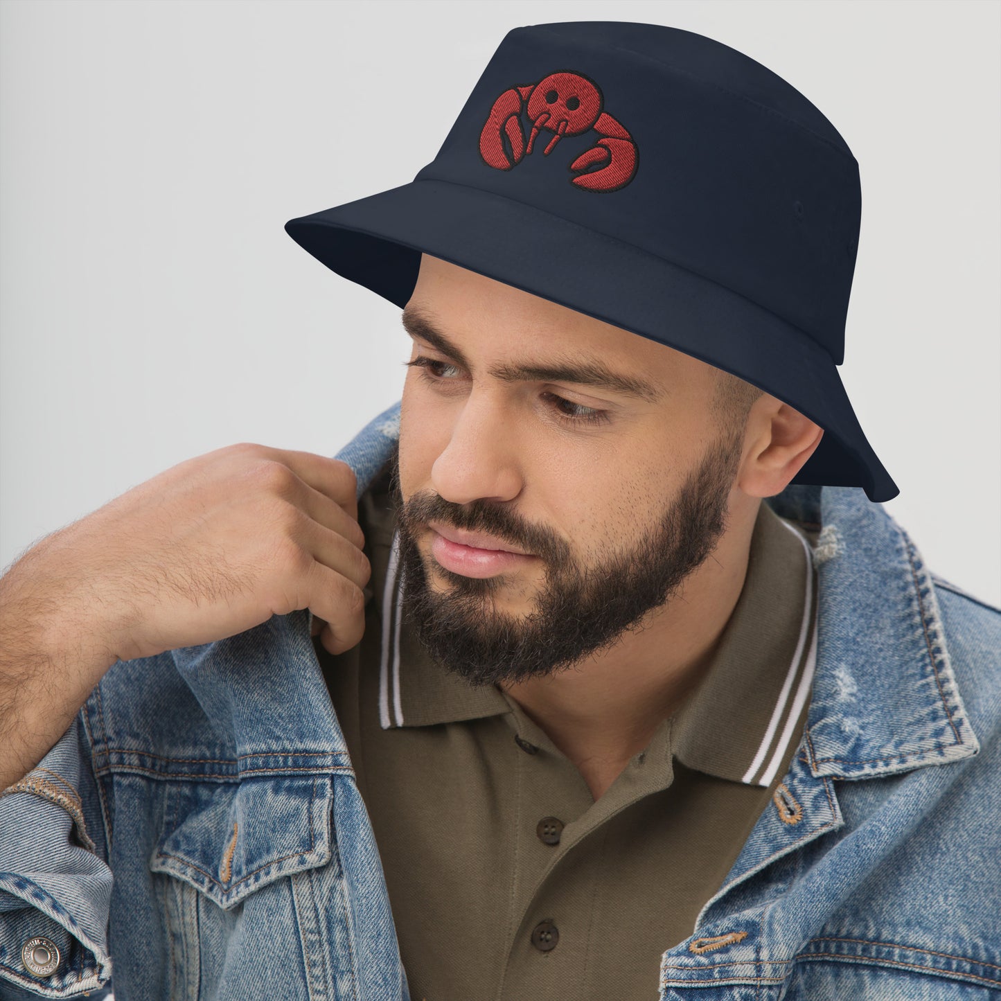 Red Embroidered Lobster Bucket Hat