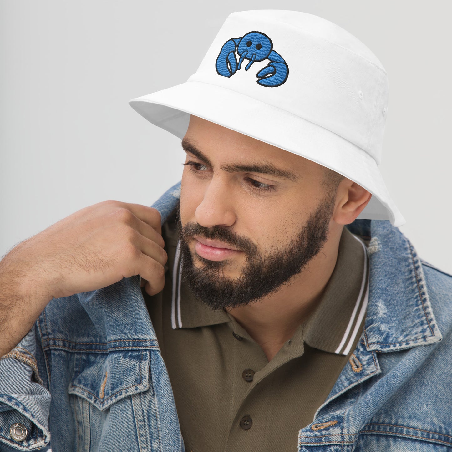 Blue Embroidered Lobster Bucket Hat