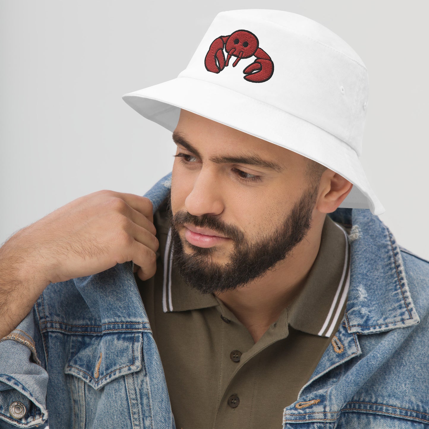 Red Embroidered Lobster Bucket Hat