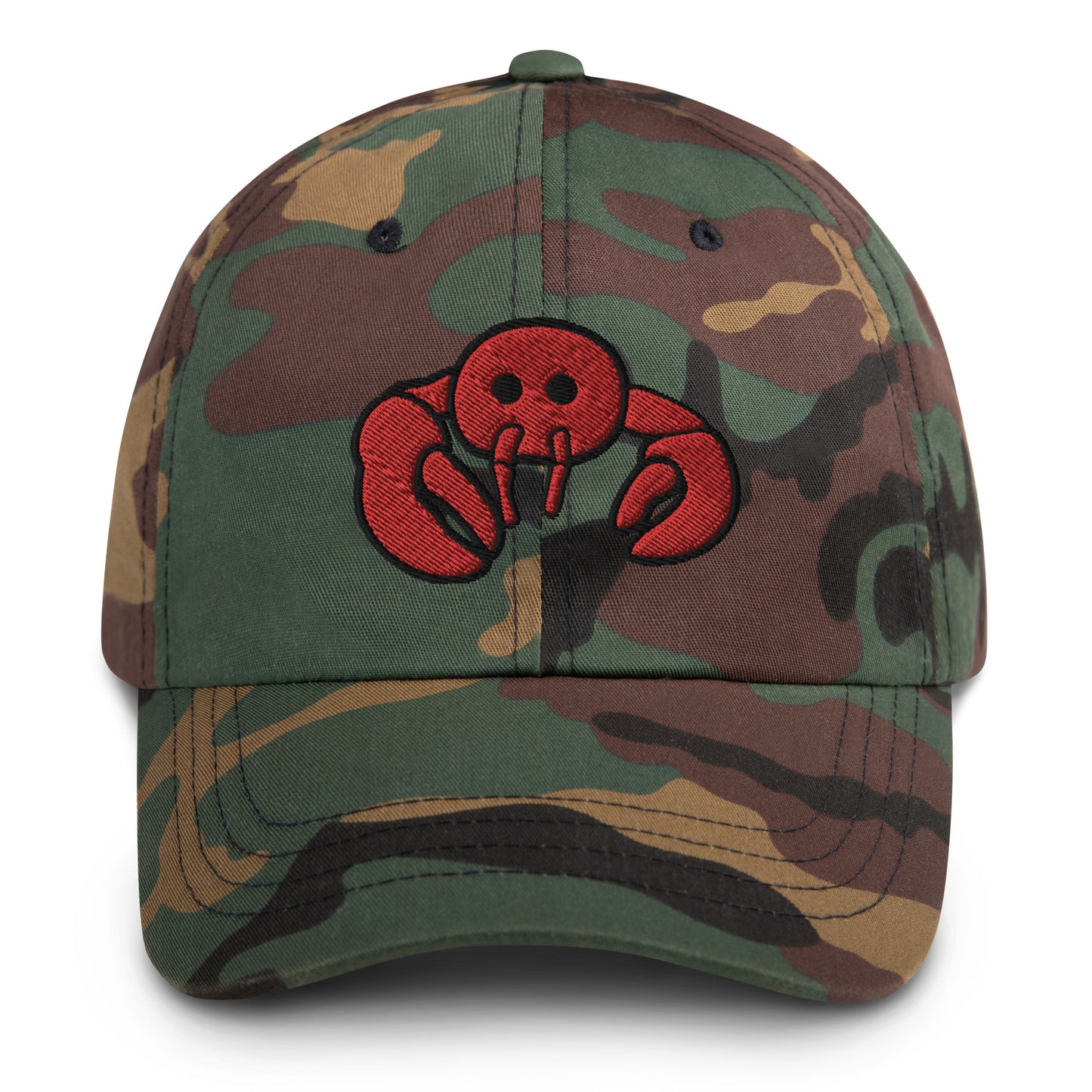 Red Embroidered LobsterDad hat