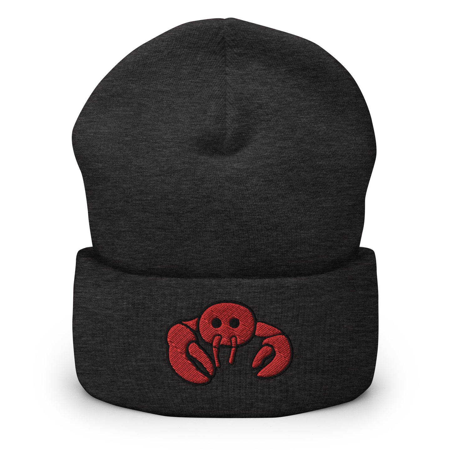 Red Embroidered Lobster Cuffed Beanie