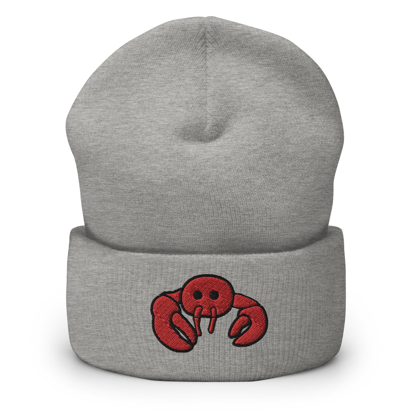 Red Embroidered Lobster Cuffed Beanie