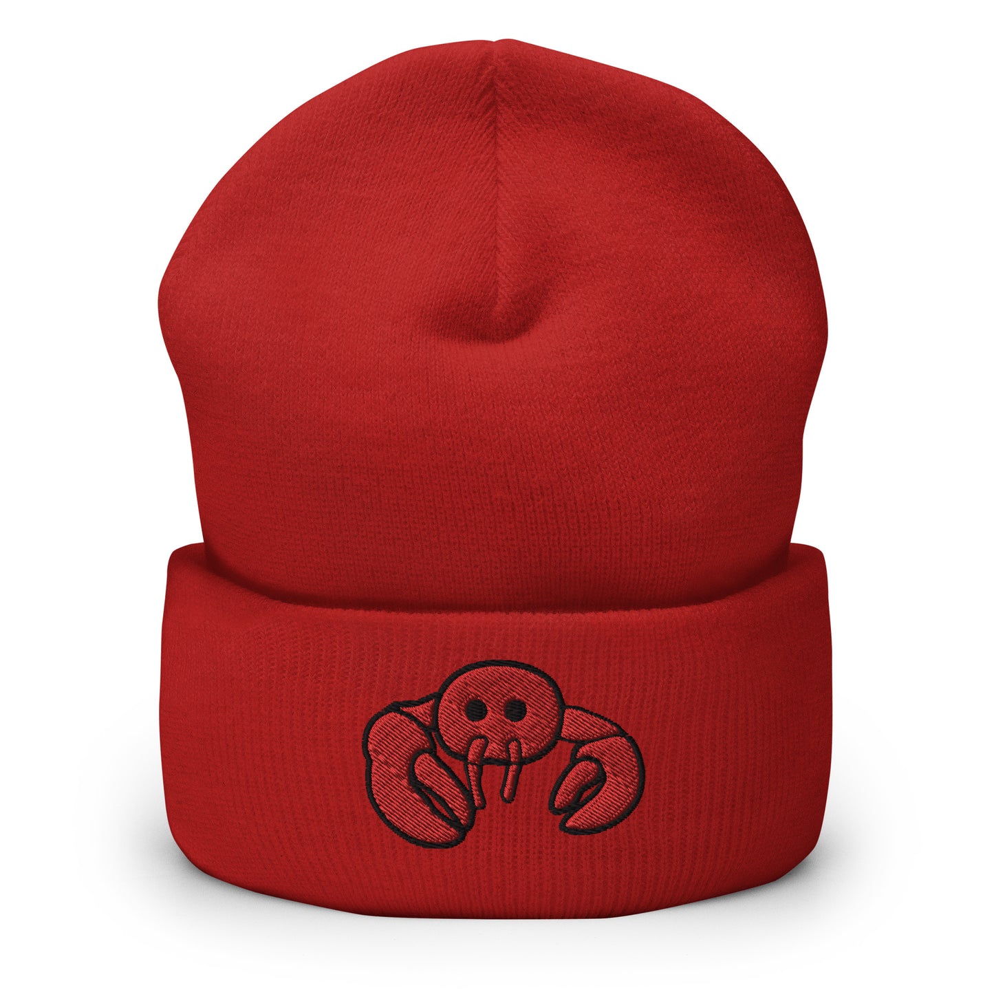 Red Embroidered Lobster Cuffed Beanie