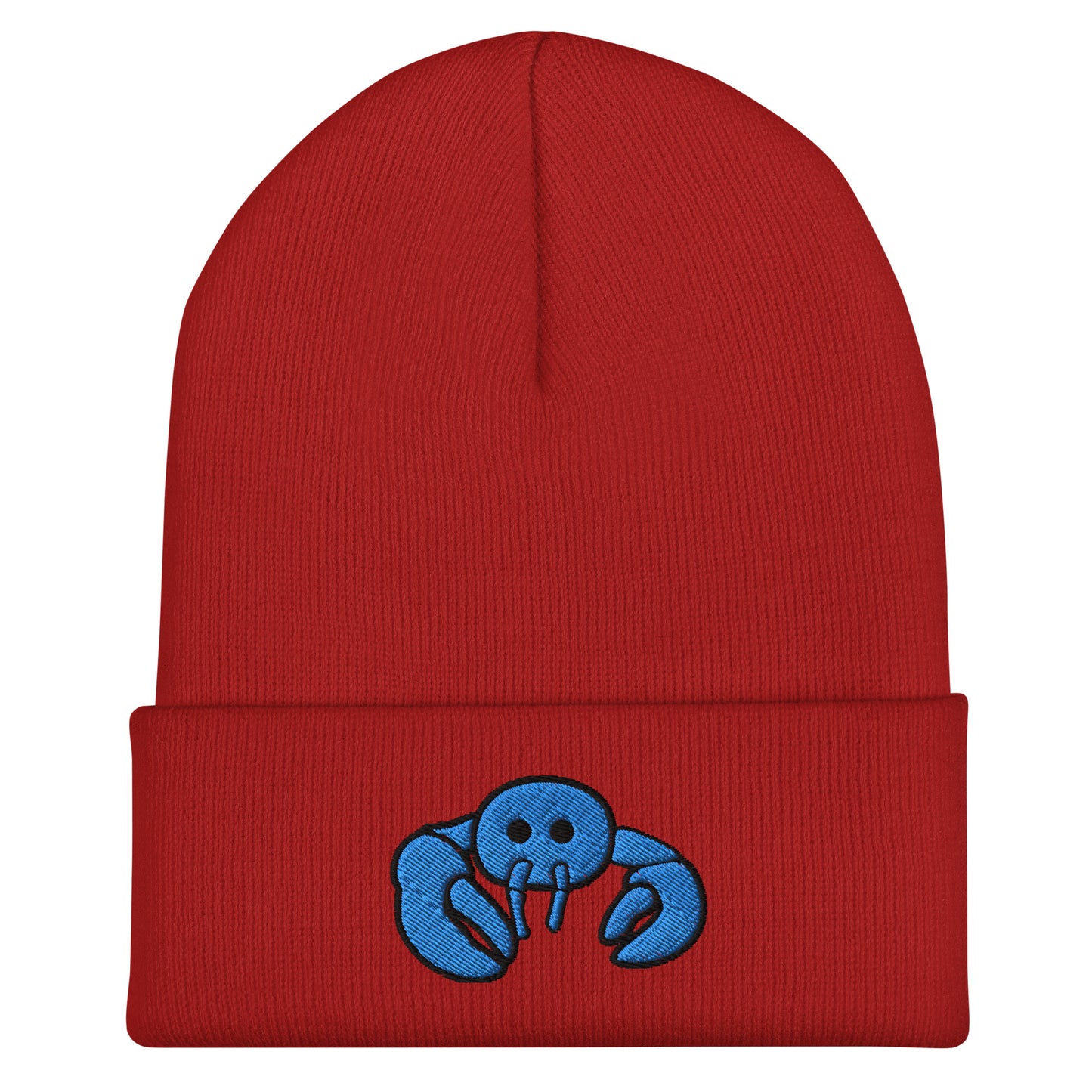 Blue Embroidered Lobster Cuffed Beanie