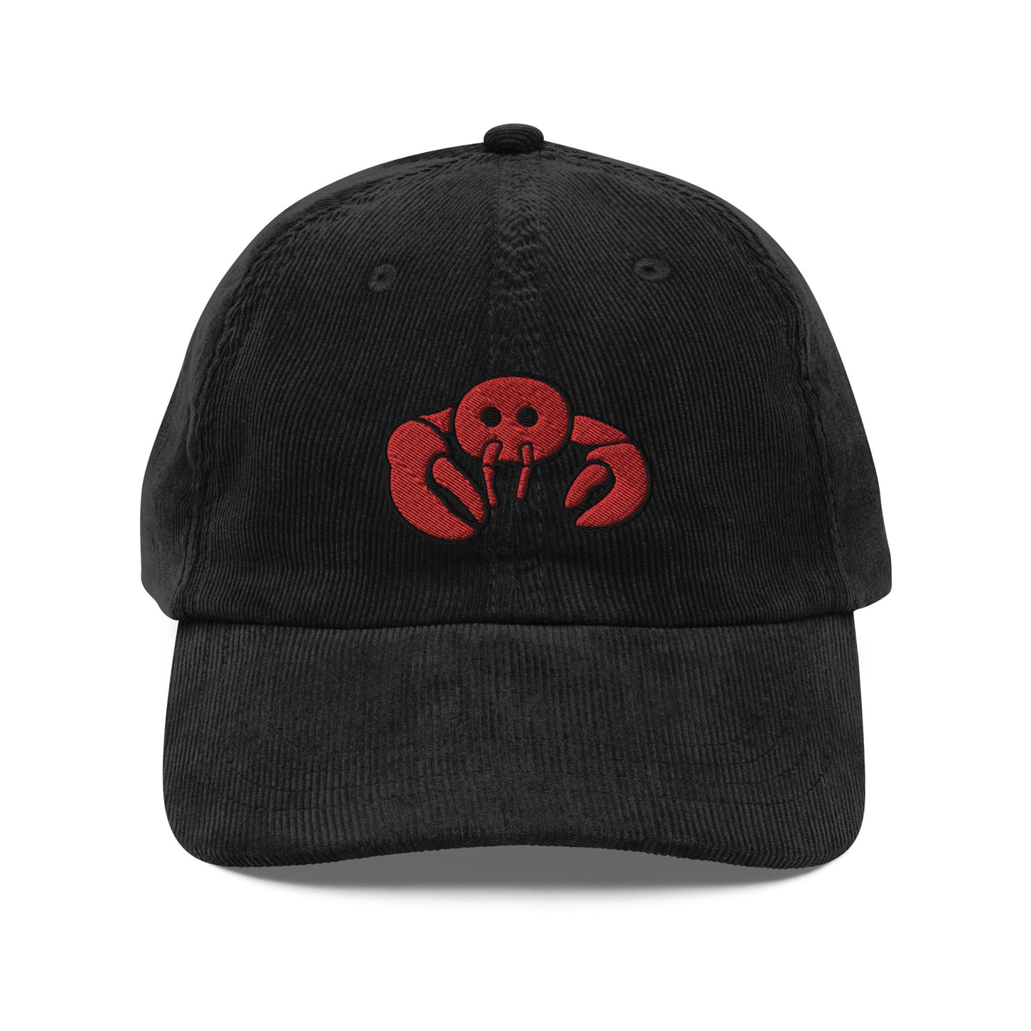 Red Embroidered Lobster Corduroy Cap