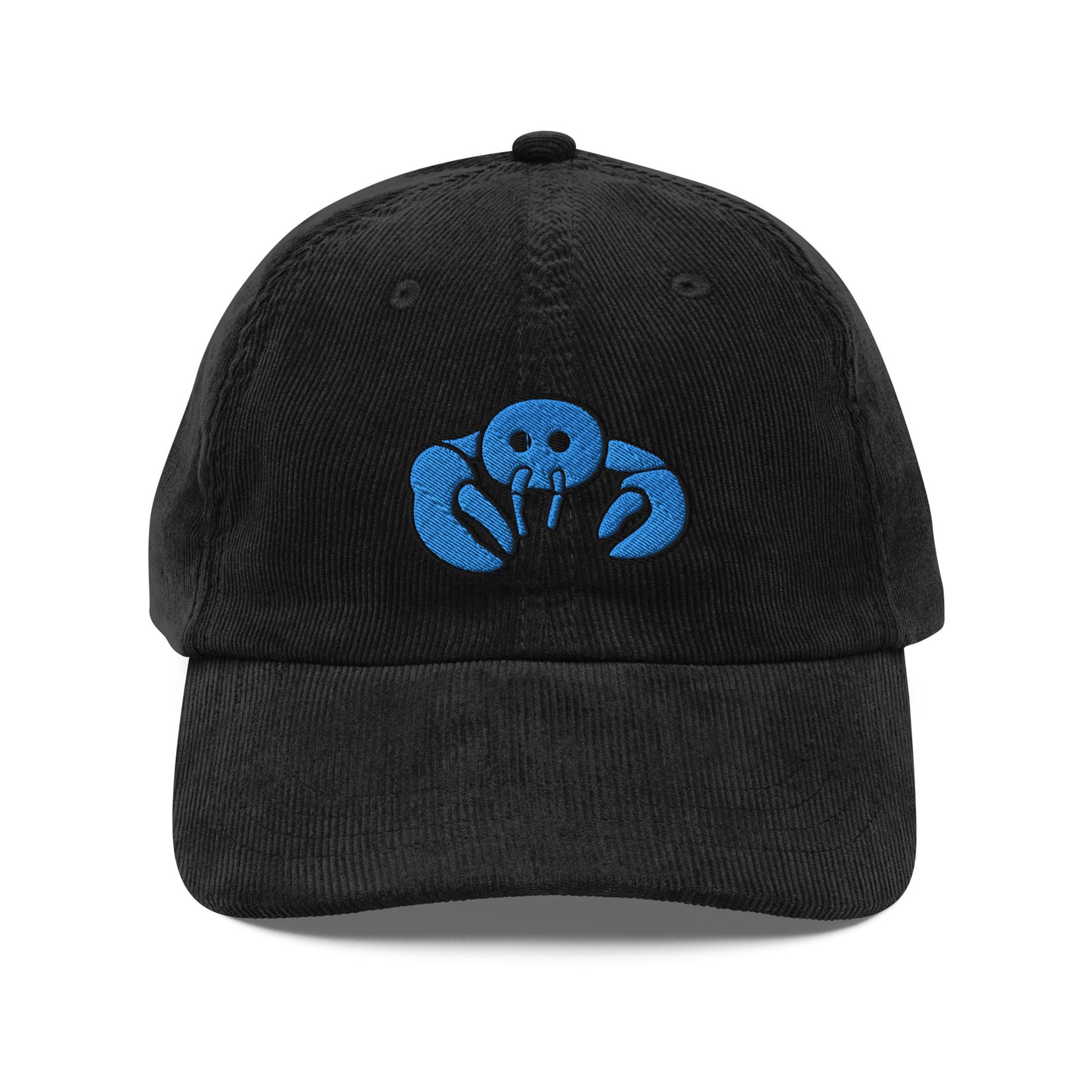Blue Embroidered Lobster Corduroy Cap