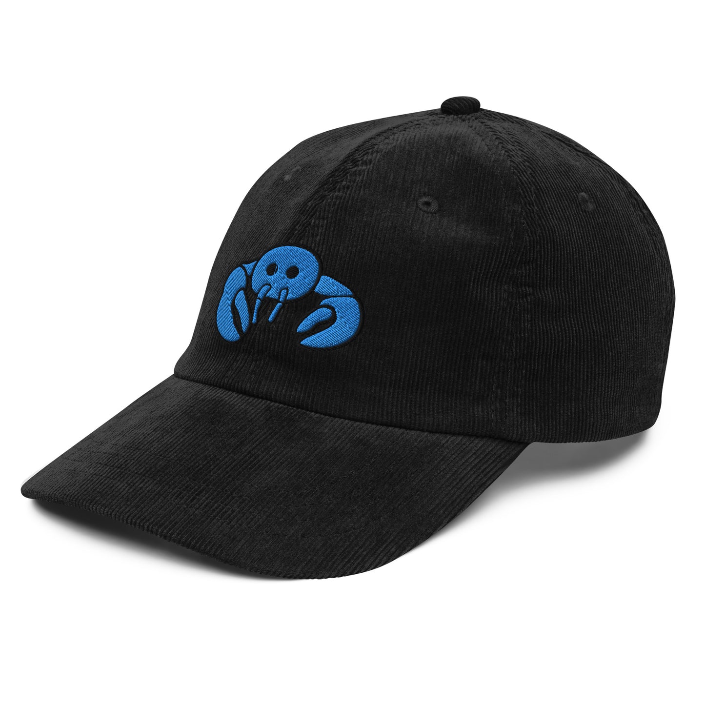 Blue Embroidered Lobster Corduroy Cap