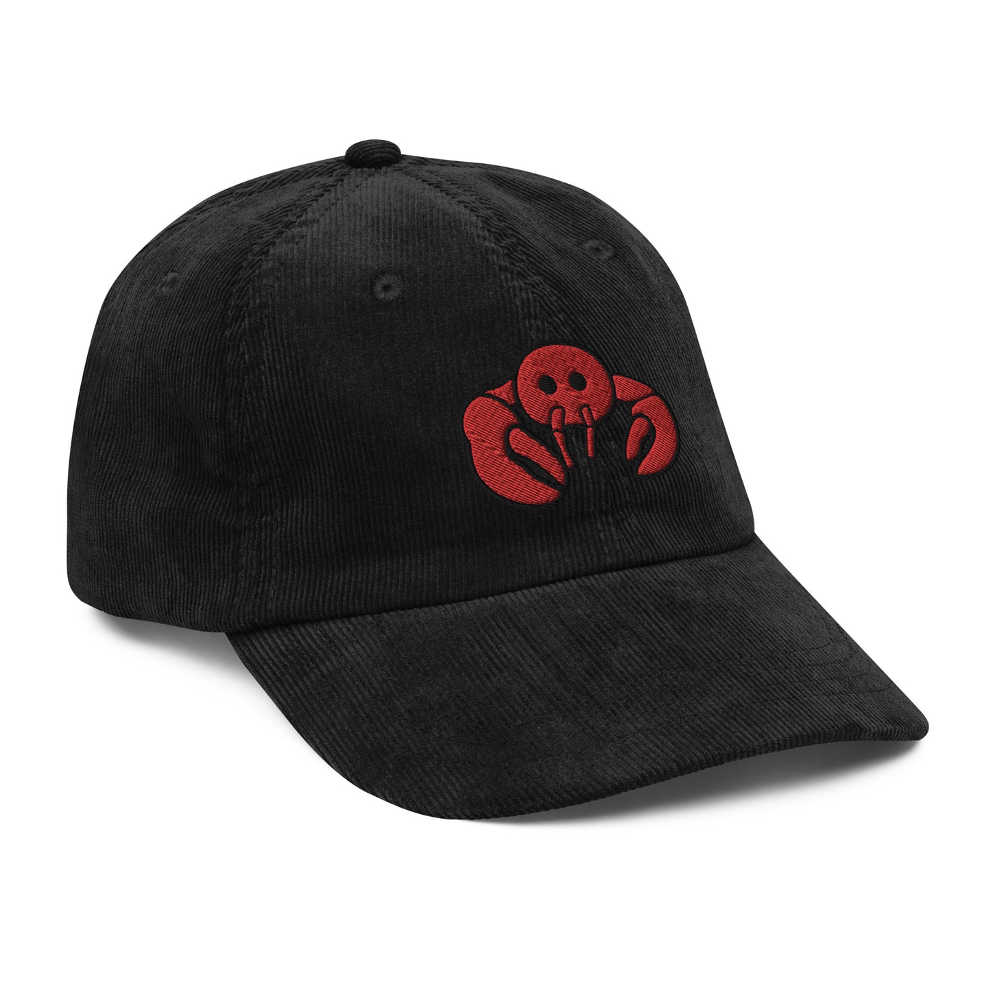 Red Embroidered Lobster Corduroy Cap
