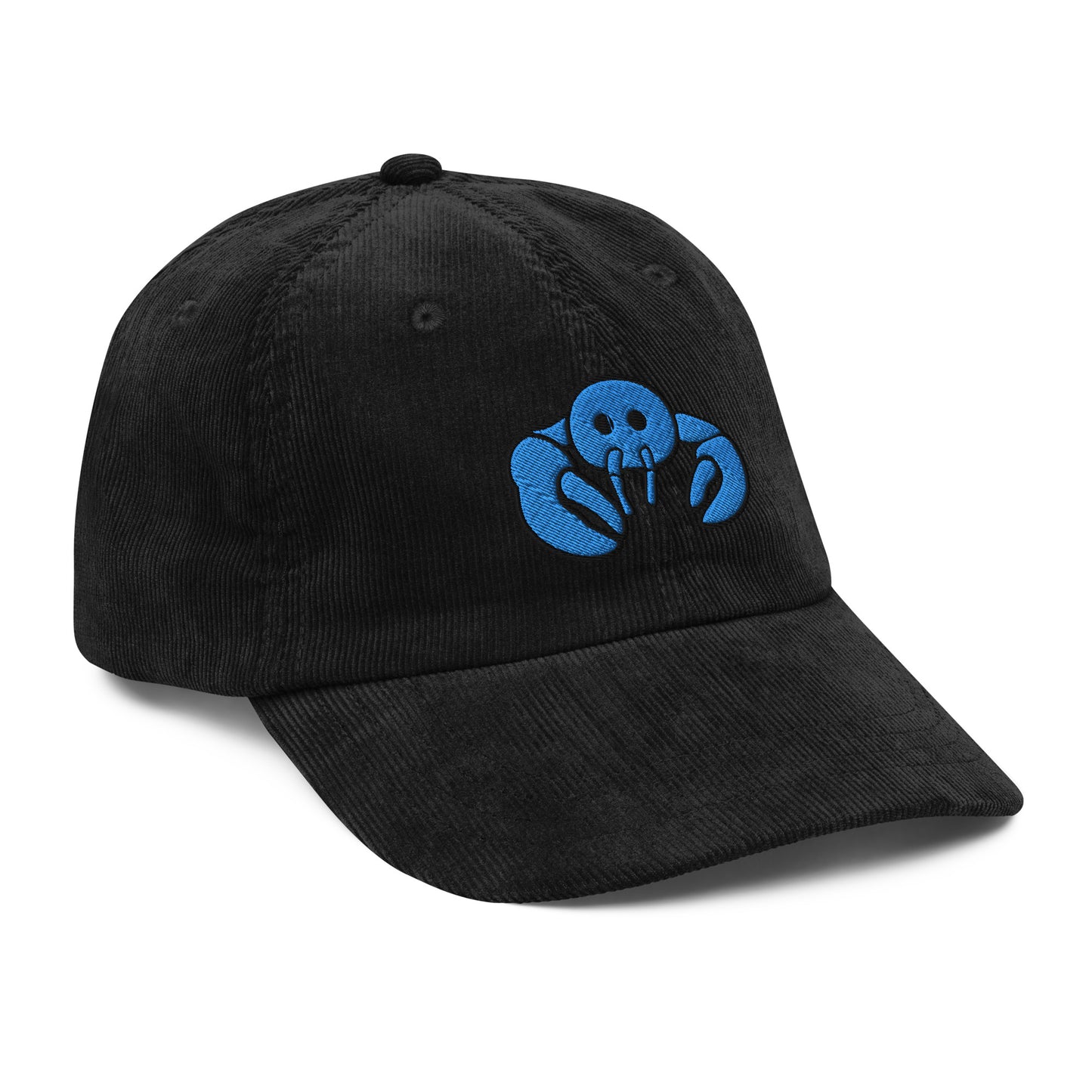 Blue Embroidered Lobster Corduroy Cap