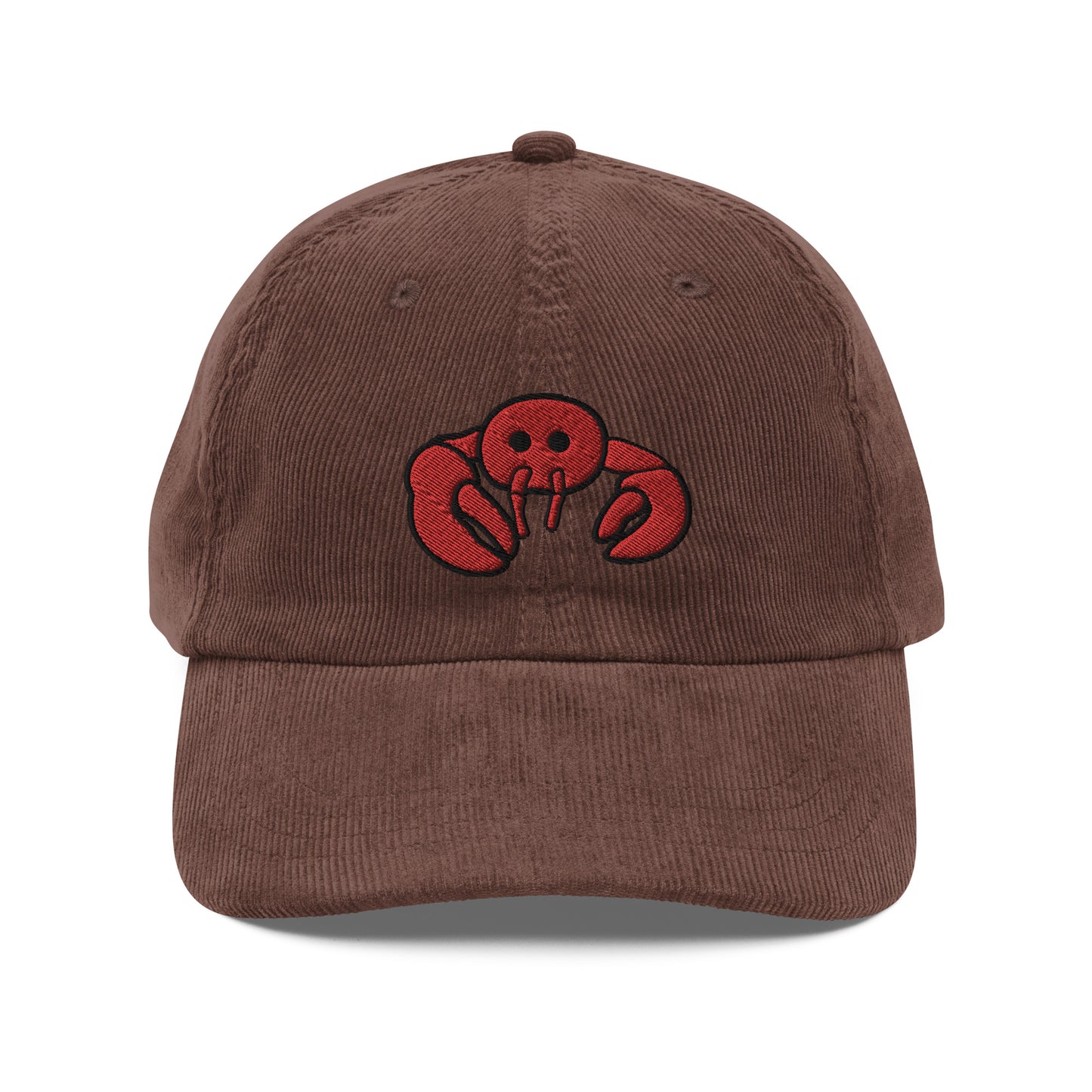 Red Embroidered Lobster Corduroy Cap