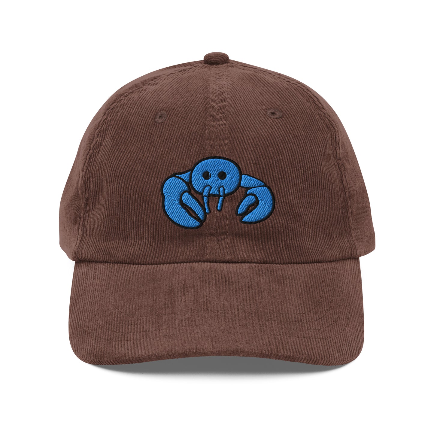 Blue Embroidered Lobster Corduroy Cap
