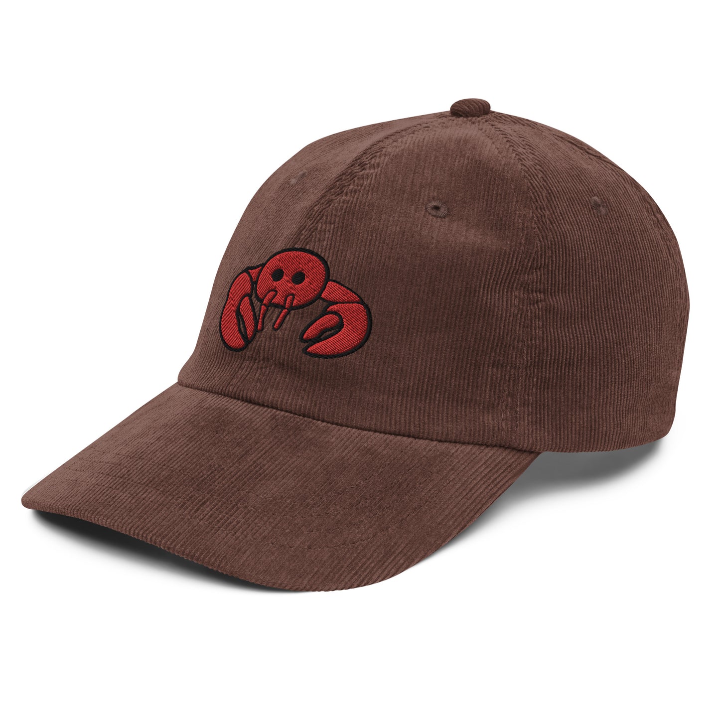Red Embroidered Lobster Corduroy Cap