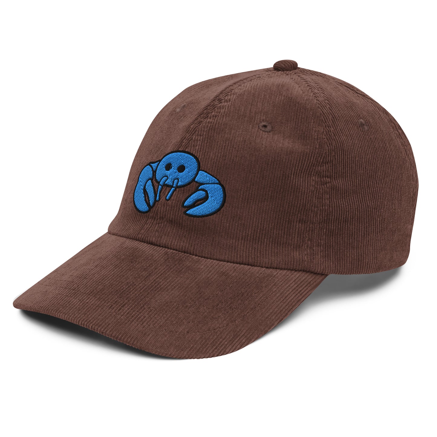 Blue Embroidered Lobster Corduroy Cap