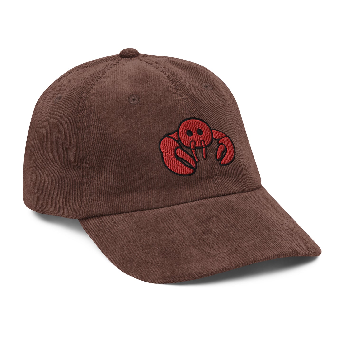 Red Embroidered Lobster Corduroy Cap