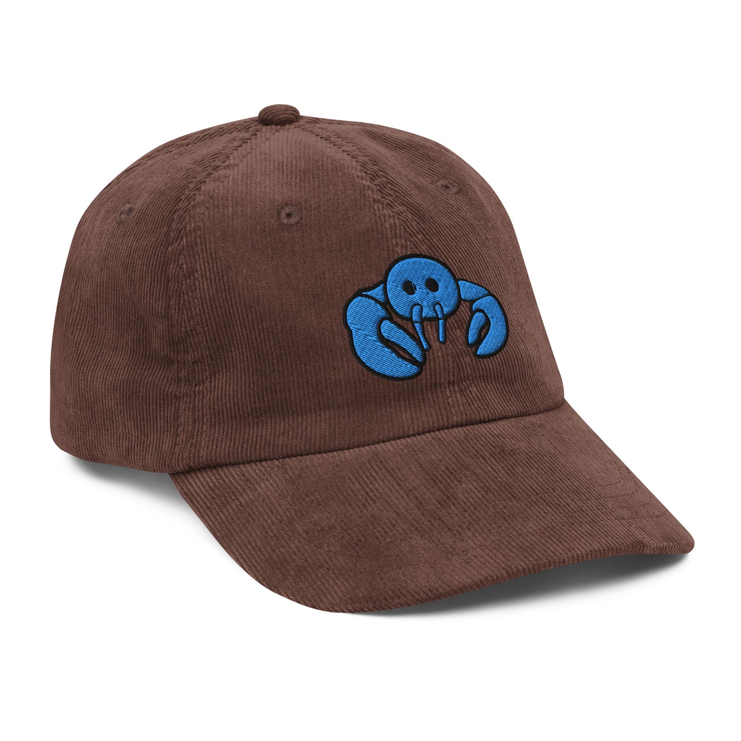 Blue Embroidered Lobster Corduroy Cap