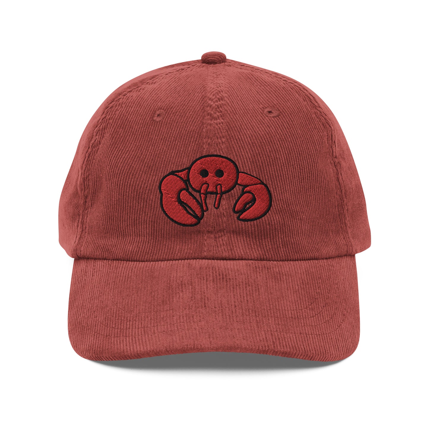 Red Embroidered Lobster Corduroy Cap