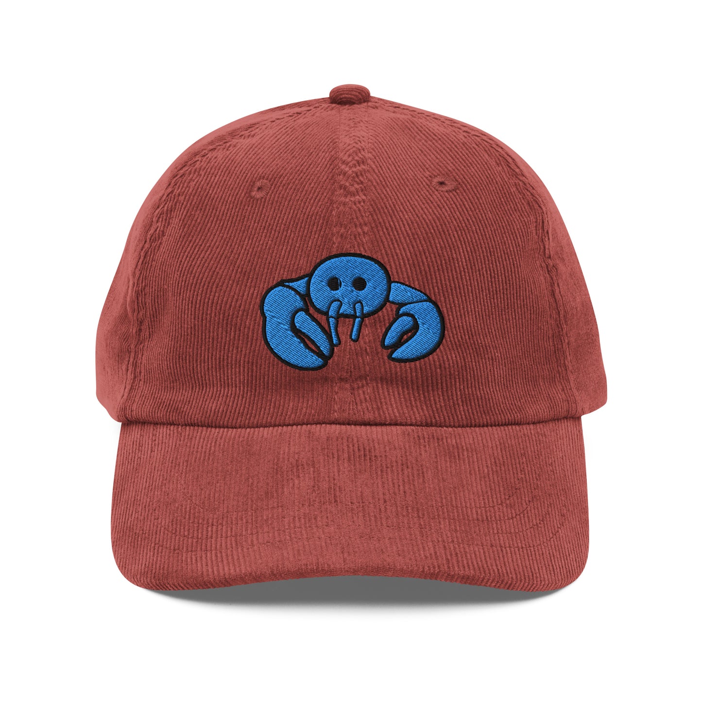 Blue Embroidered Lobster Corduroy Cap