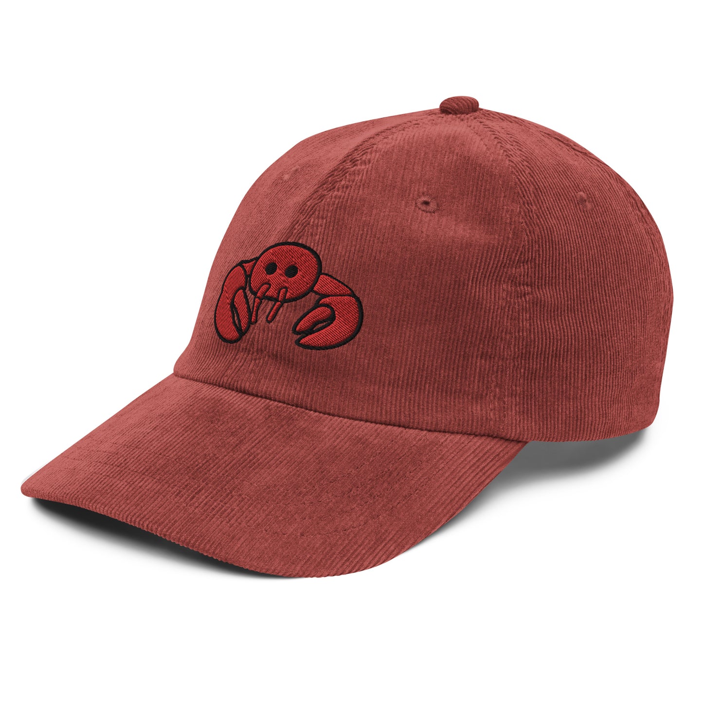 Red Embroidered Lobster Corduroy Cap