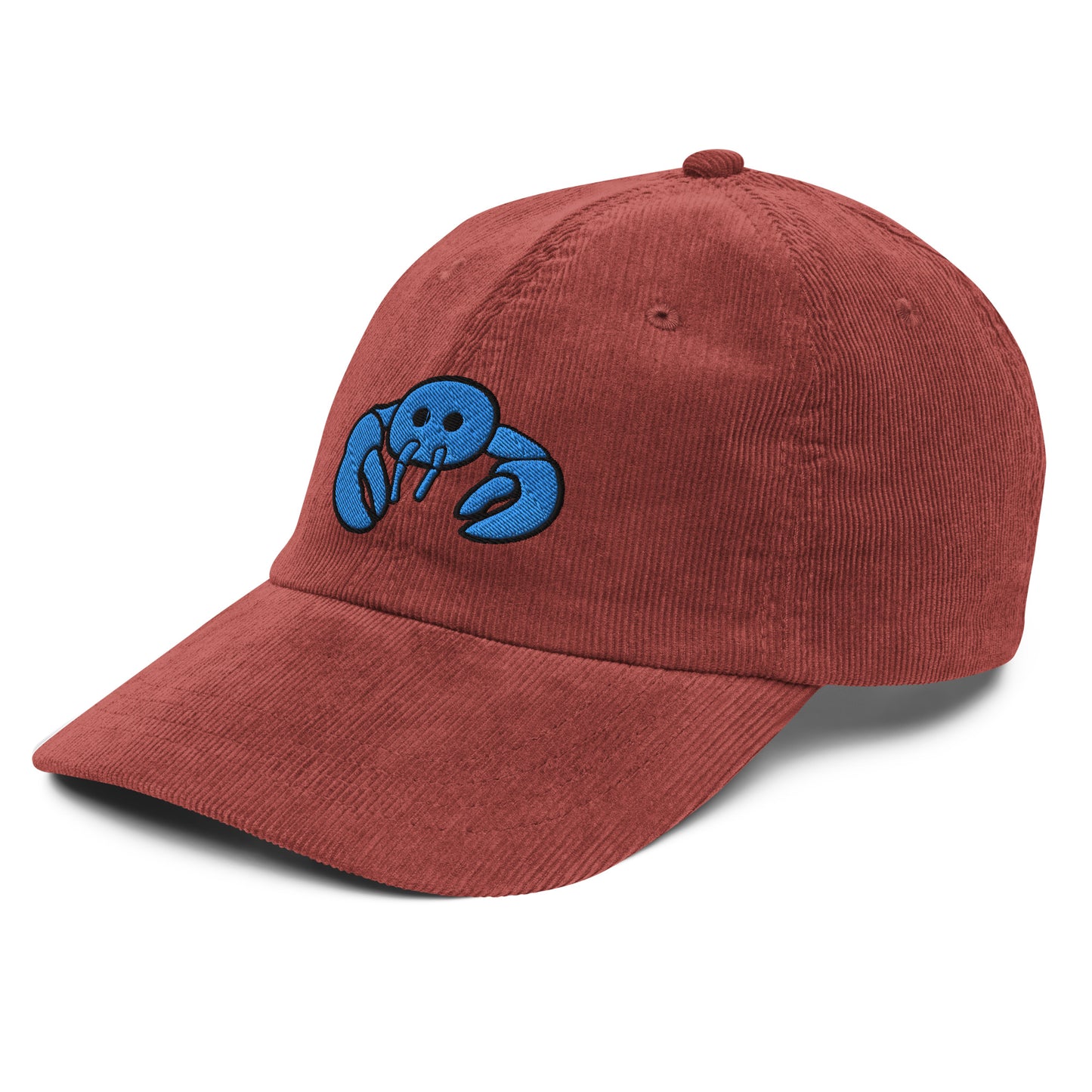 Blue Embroidered Lobster Corduroy Cap