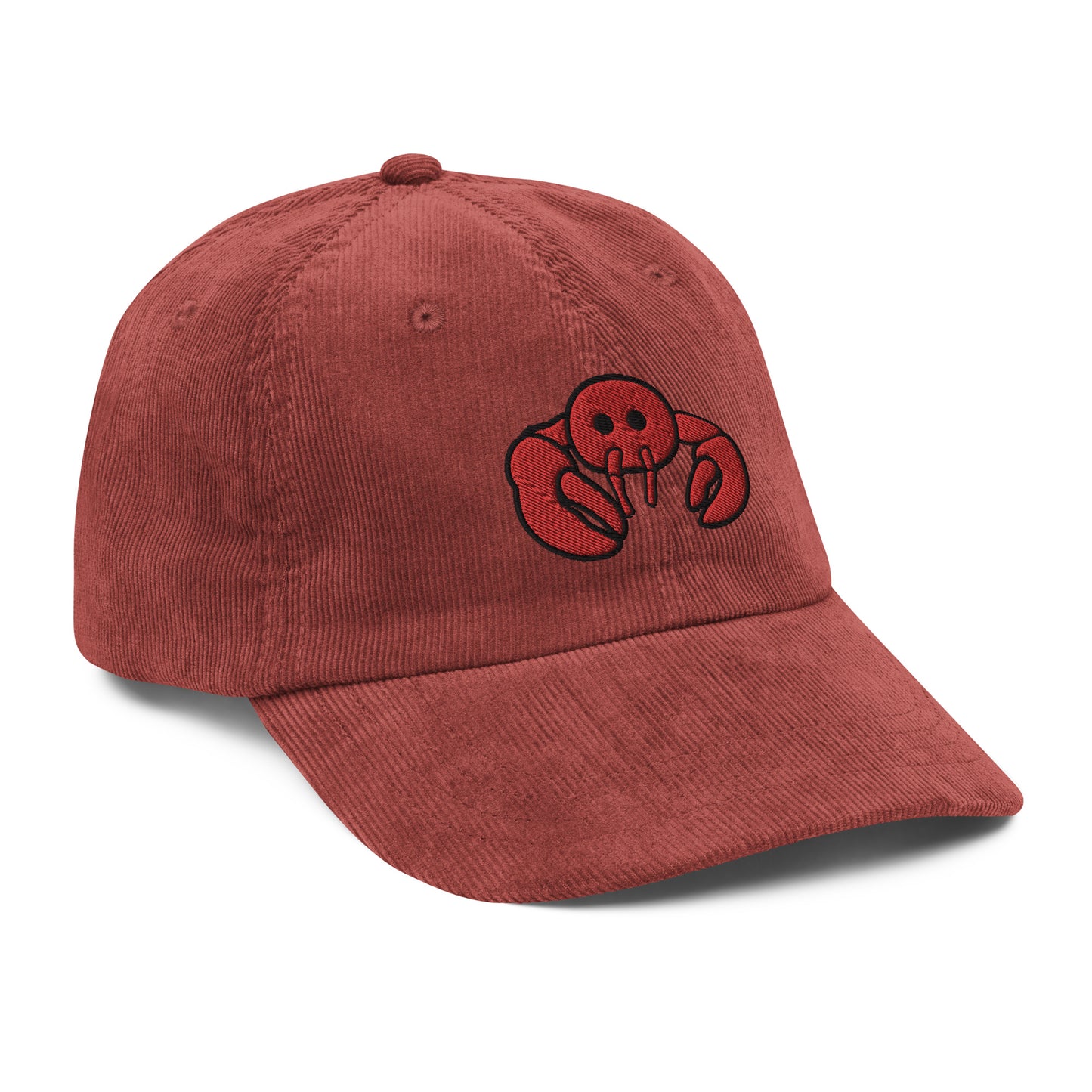 Red Embroidered Lobster Corduroy Cap