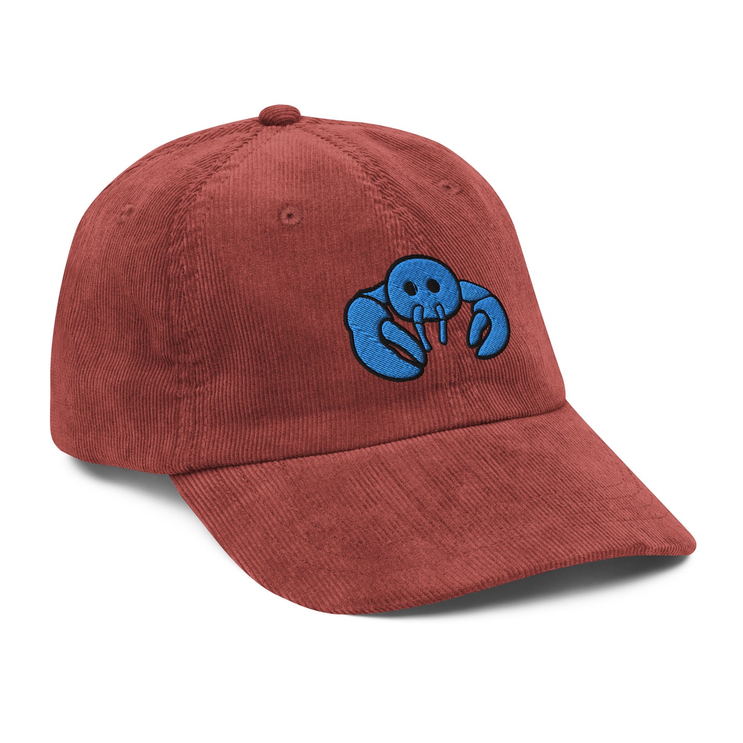 Blue Embroidered Lobster Corduroy Cap