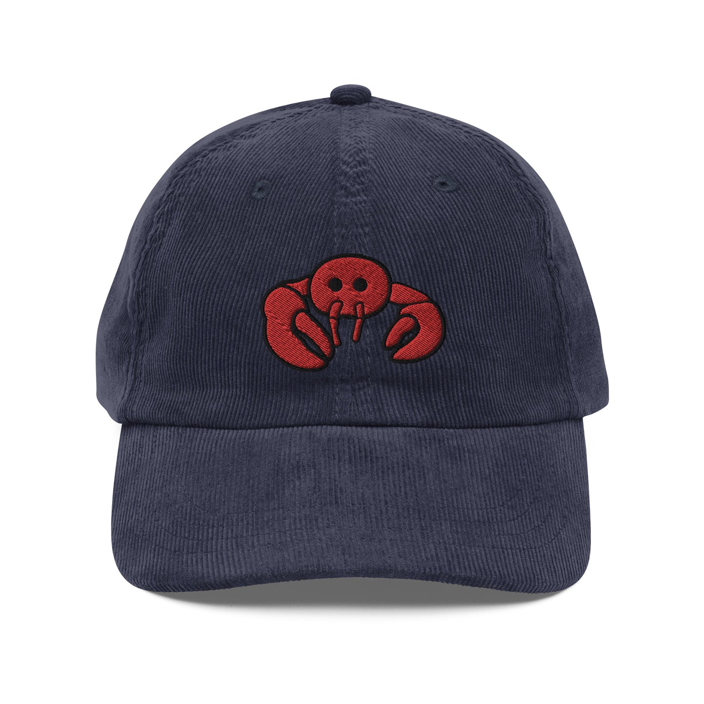 Red Embroidered Lobster Corduroy Cap