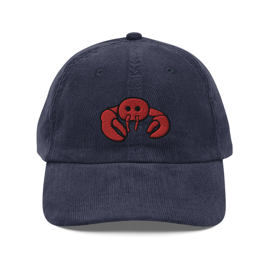 Red Embroidered Lobster Corduroy Cap