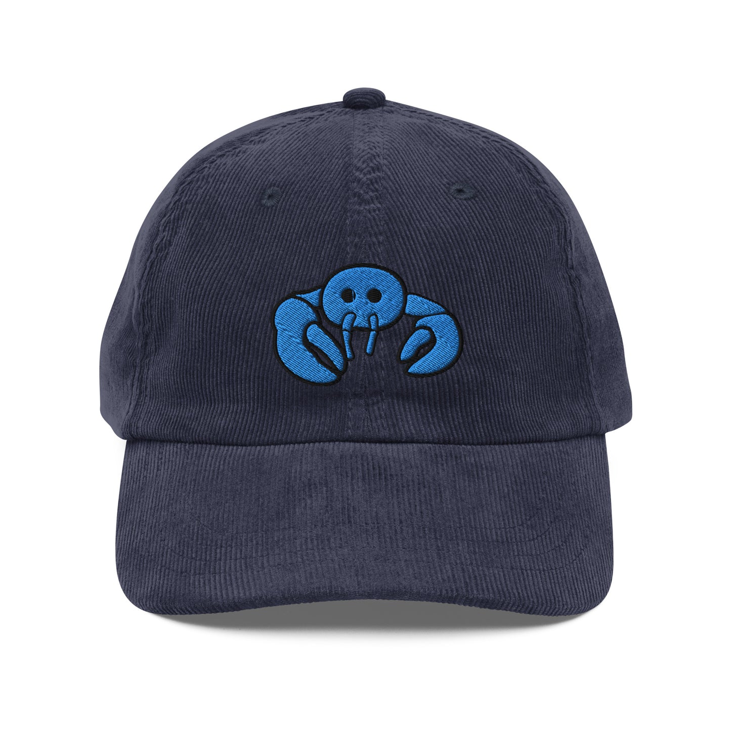 Blue Embroidered Lobster Corduroy Cap