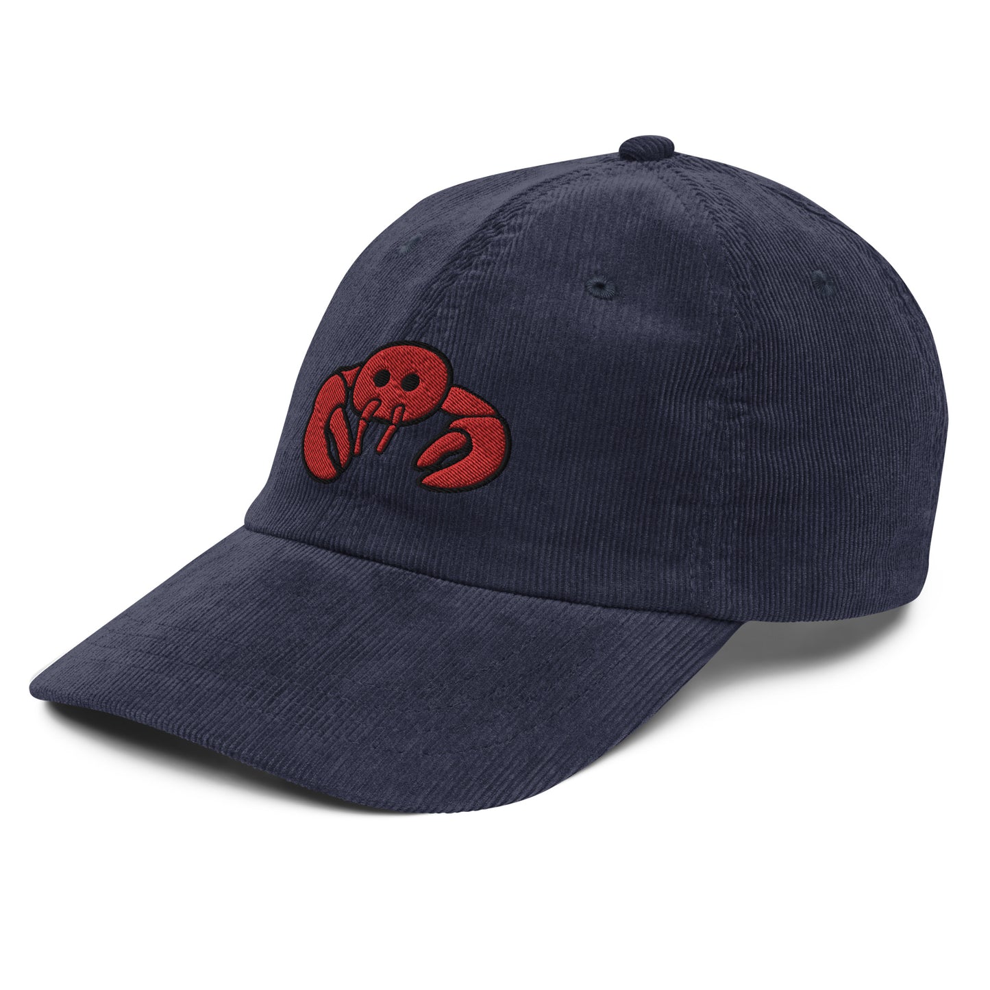 Red Embroidered Lobster Corduroy Cap