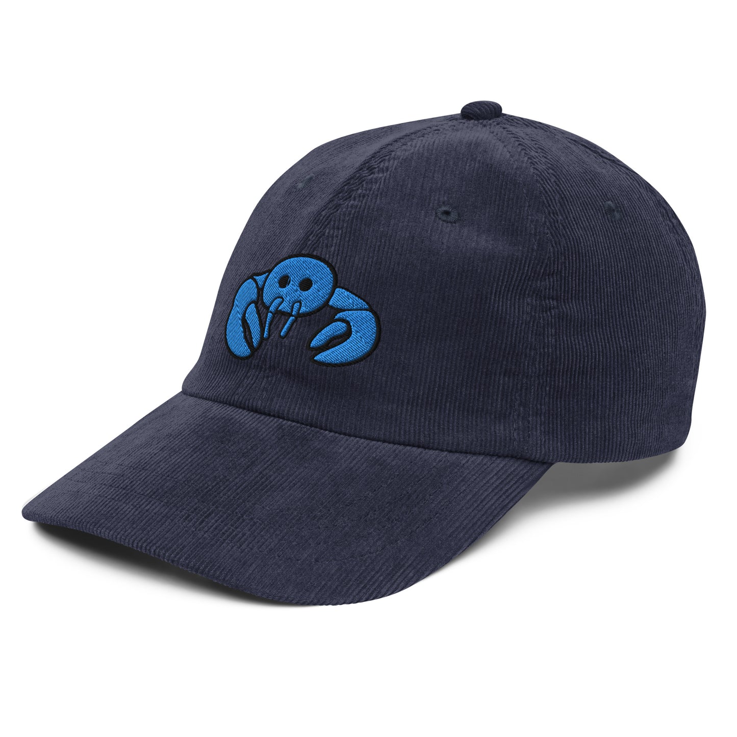 Blue Embroidered Lobster Corduroy Cap