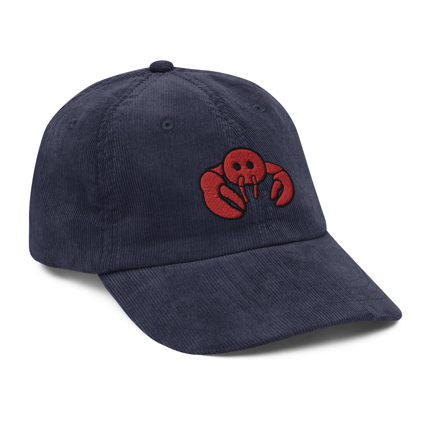 Red Embroidered Lobster Corduroy Cap