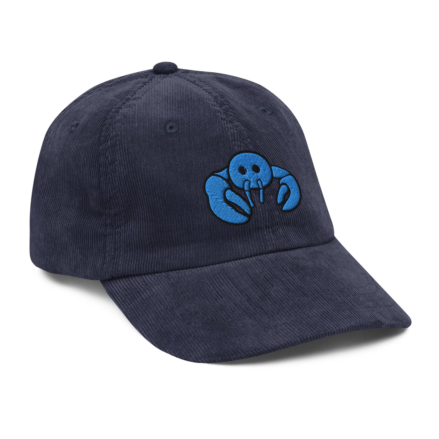 Blue Embroidered Lobster Corduroy Cap