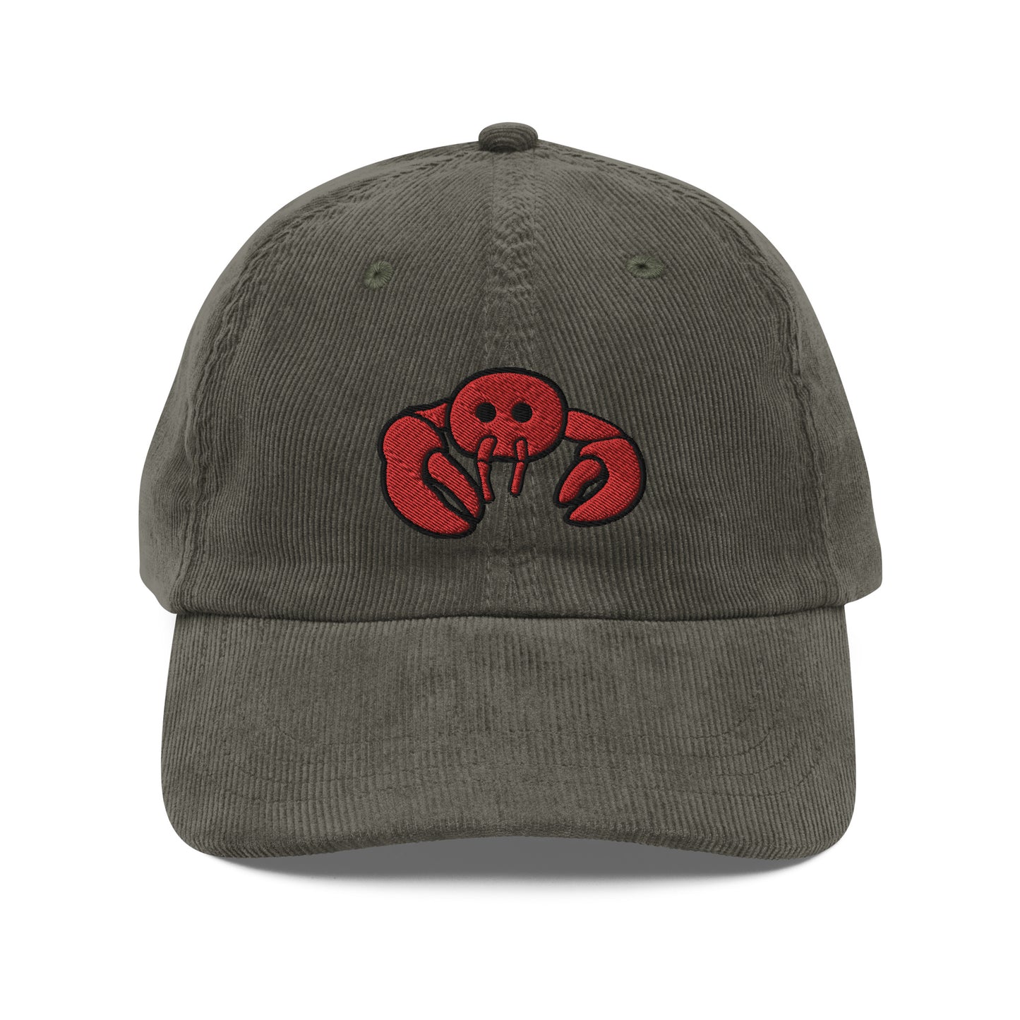 Red Embroidered Lobster Corduroy Cap