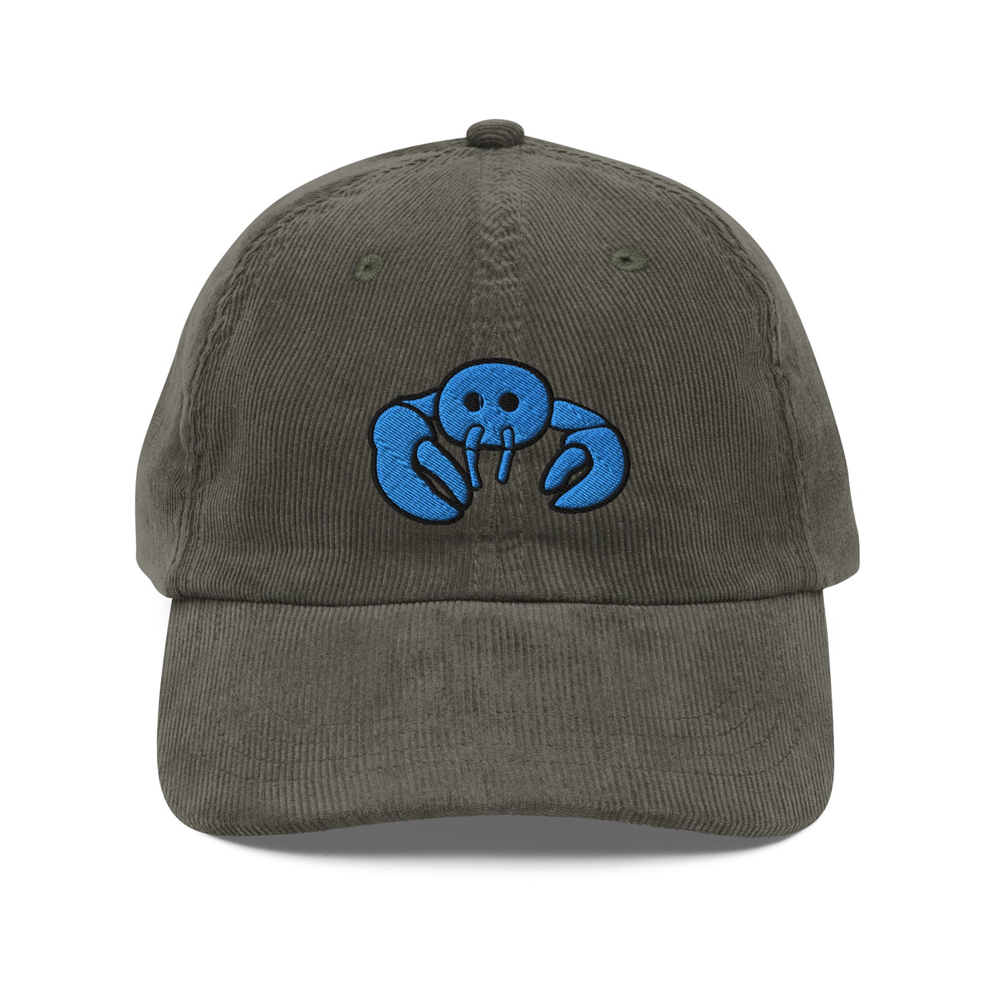 Blue Embroidered Lobster Corduroy Cap