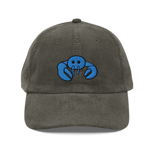 Blue Embroidered Lobster Corduroy Cap