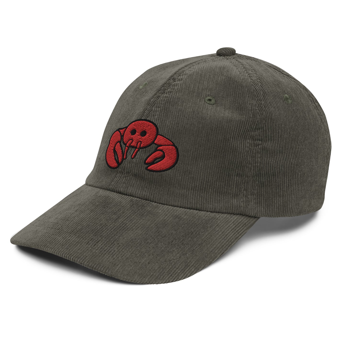 Red Embroidered Lobster Corduroy Cap