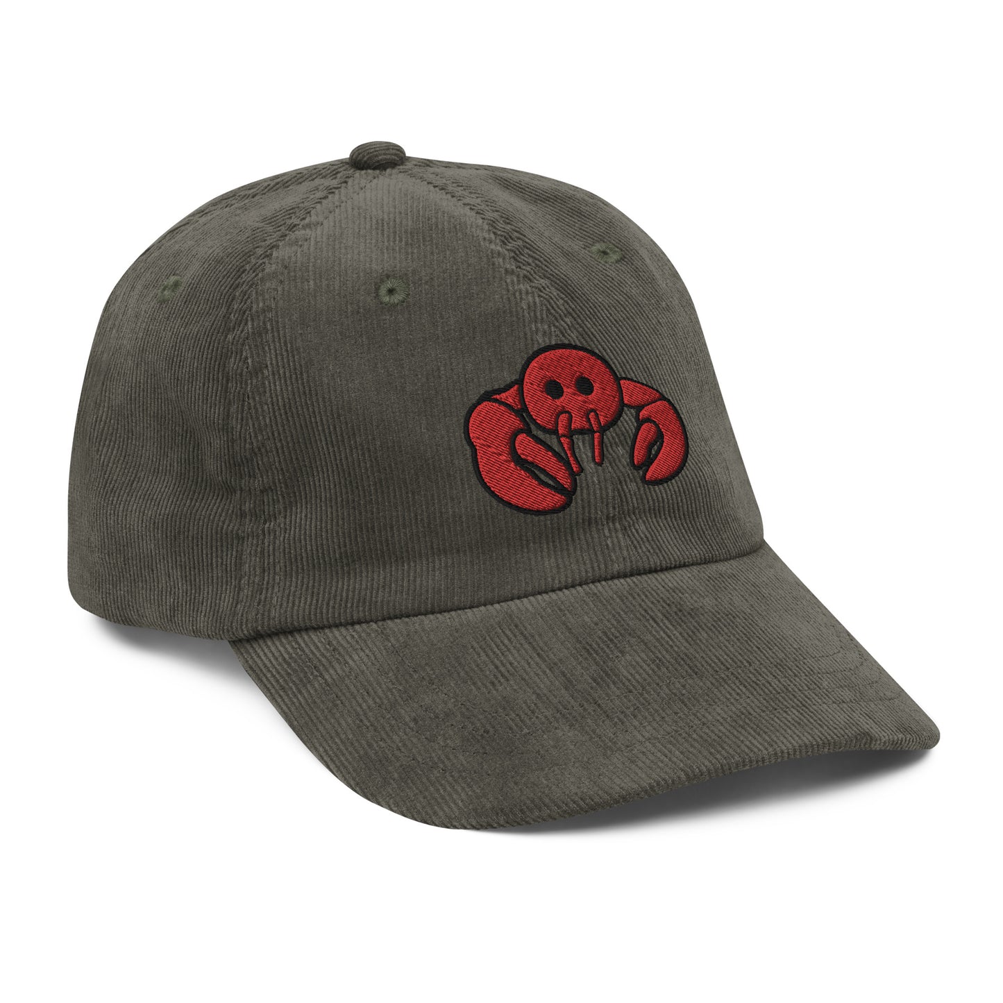 Red Embroidered Lobster Corduroy Cap
