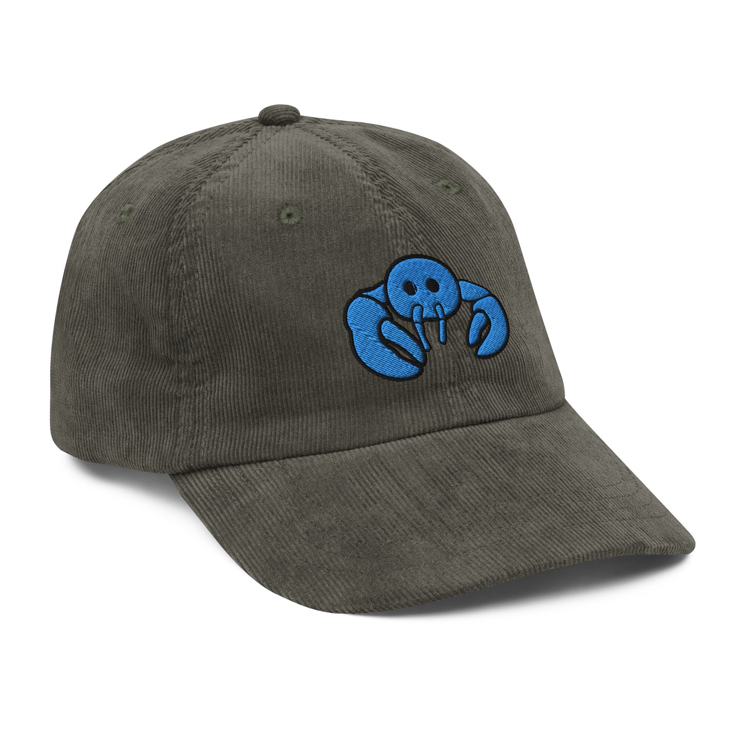 Blue Embroidered Lobster Corduroy Cap
